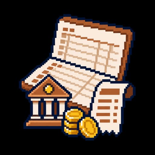 은행 이자 문서와 세금 영수증, 금화